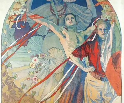 Plakát Alfonse Muchy ke slavnostní hře Slovanstvo bratrské (1926) | © Uměleckoprůmyslové museum v Praze